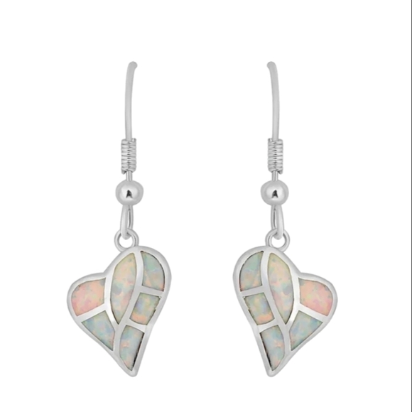 NEW Heart shape drop opal man-made earrings - Picture 1 of 5